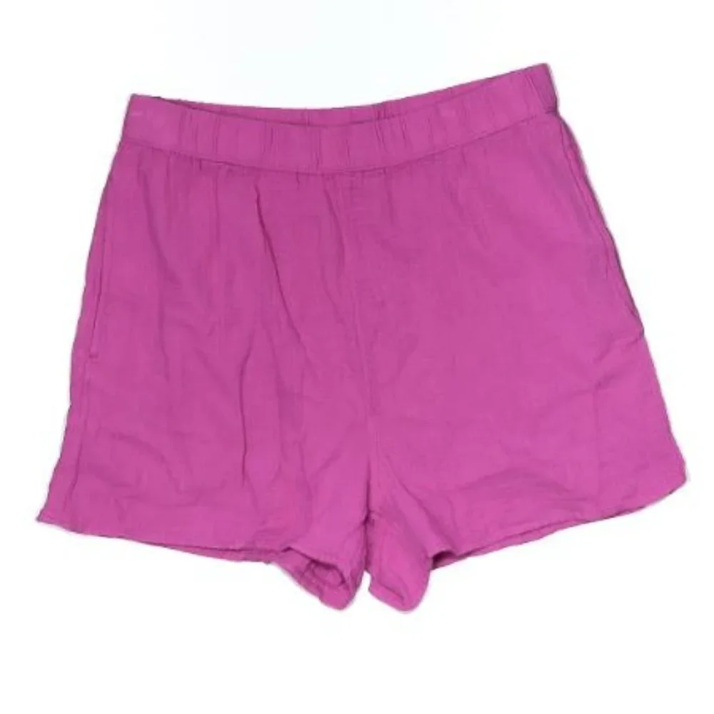 NEW Fuchsia Pink Sz XS Elastic Waist Cotton Pull On Shorts Side Pockets